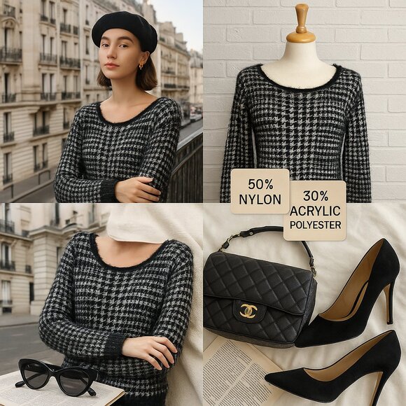 Cozy & Chic Houndstooth Sweater by Ana Couture - Size L - Picture 1 of 10